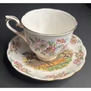 Royal Albert Bone China John Peel Tea Cup & Saucer Floral Equestrian Design